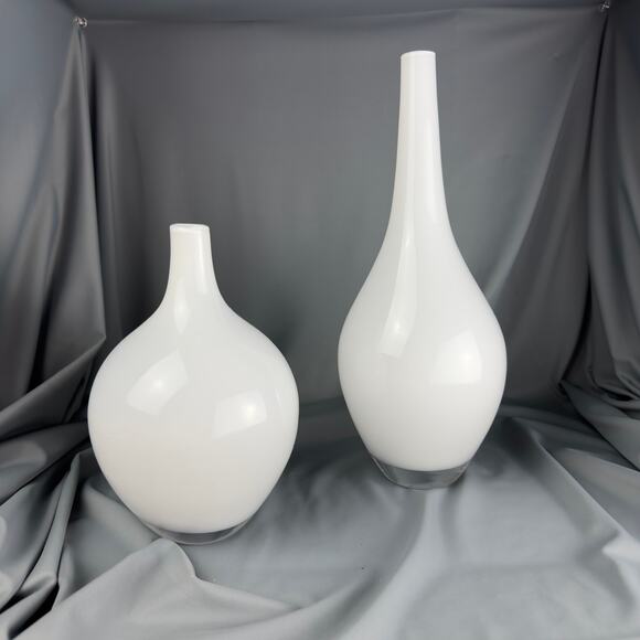 Set of 2 White Cased Glass Vases Scandinavian Minimalist Modern IKEA Style - Picture 2 of 3